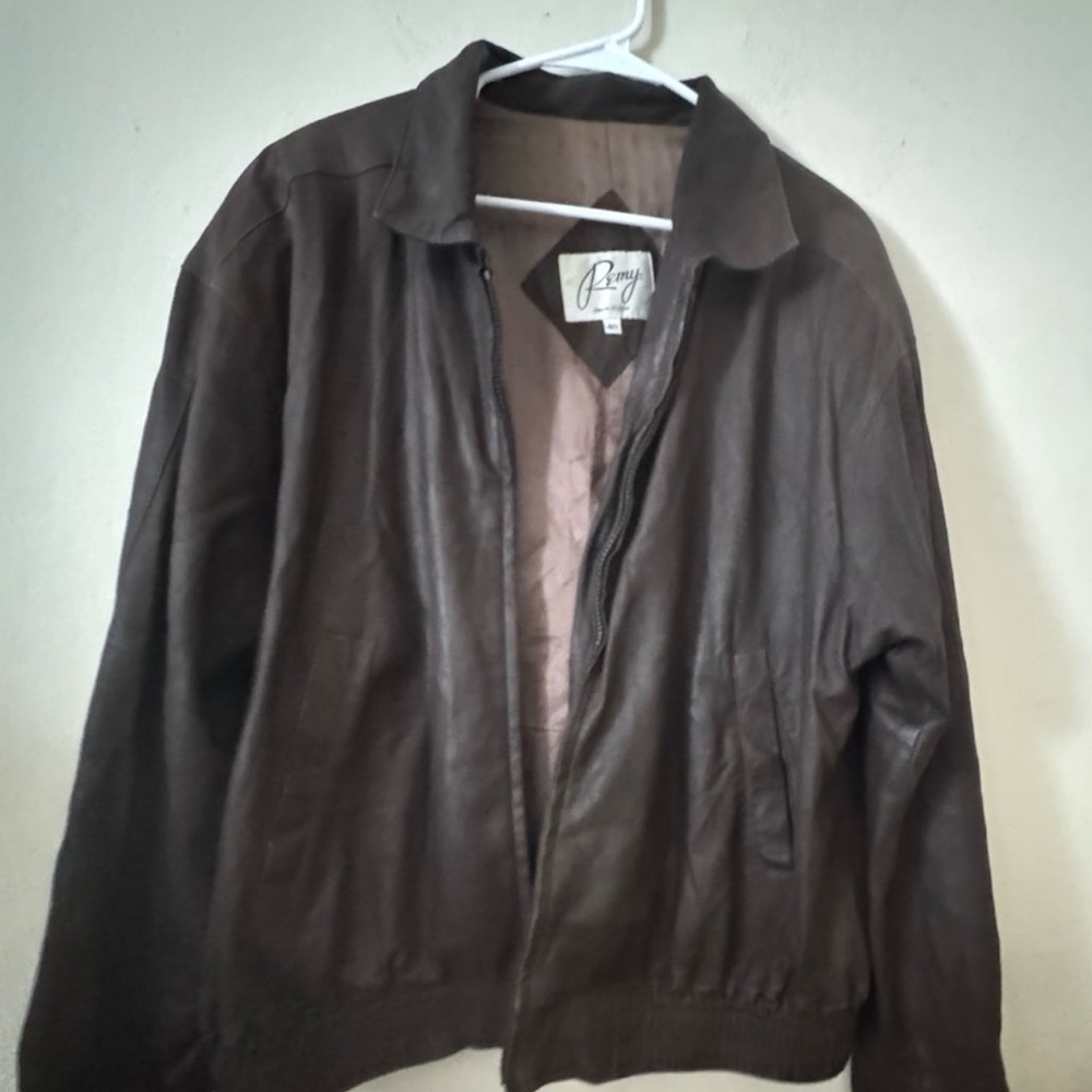 Remy Leather Rich Brown Bomber Jacket         it has some stains in side